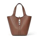 Kadynow Tote Bag for Women Vegan Leather Bucket Purse for Women Top Handle Handbag Shoulder Bag with Detachable Small Purse Brown