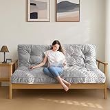 MAXYOYO 6" Futon Mattress Full Size, Velvet Thick Futons Sofa Couch Bed, Versatile Floor Mattress for Adults, Shredded Foam Filling (Frame Not Included), Grey