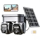 CowWolf 4G LTE Solar Security Camera Outdoor, No WiFi Needed, Dual Lens 360° View, 2K Color Night Vision, Cellular Security Camera with Built-in SIM, PIR Motion Alerts, 2-Way Talk, IP66 Waterproof