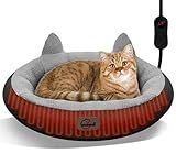 herehomi Heated Cat Bed for Small Size Cats, Heated Pet Bed with Timer & Temp Adjustable, Removable Waterproof Pet Heating Pad for Indoor, Gray Cozy Donut Electric Bed Heater Warmer for Kitten Cat