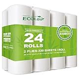 ECOLipak Bamboo Toilet Paper, Septic Safe Toilet Tissue, 24 Double Rolls, 320 Sheets Per Roll, Tree Free, Non Toxic, 2 Ply, Soft and Absorbent, Eco Friendly Dye-Free Paper