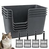 Waikhomes 4 Pack Large Open Top Cat Litter Box with High Sides, 24.56" x 15.11" x 12.71" Multi Cat Litter Pan for Kitty, Gray