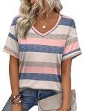 Zeagoo Tops for Women Casual Summer Short Sleeve V Neck Cute Office Shirts