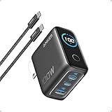 Anker Charger, 100W Max Ultra-Compact 3-Port GaN USB C Charger Block with Smart Display and Touch Control, Fast Wall Adapter for iPhone 17/16 Series, iPad, MacBook (Include Charge Cable, Non-Battery)