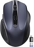 Wireless Mouse for Laptop, 2.4GHz Computer Mouse with USB-A Port &USB-C Adapter, Office Cordless Mice with 6 Buttons & 3 Level DPI for Small to Medium Hands, Work with PC, Desktop, Tablet - M21