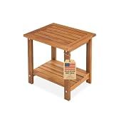 Acacia Wood Adirondack Side Table, 2-Tier Outdoor End Table - Honey Oak