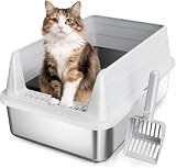 Stainless Steel Cat Litter Box, Odor Free Easy Clean Metal Litter Box