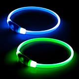 【2-Pack】 Rechargeable LED Dog Light Up Collar Set - Illuminate Night Walks with Universal Safety Light for Small, Medium, and Large Dogs (Green&Blue)