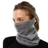 100% Merino Wool Neck Gaiter, 17.5um Face Mask, Unisex Neck Warmer 1-2 Pack (165 Grey Melange)
