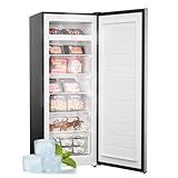 Upstreman 7.0 Cu.Ft Upright Freezer, Large Capacity Garage Ready Deep Freezers with 5 Adjustable Shelves, Convertible Refrigerator/Freezer, Reversible Door for Home, Basement, Apartment (Stainless)
