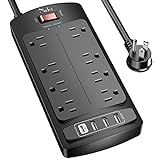 Surge Protector Power Strip - Nuetsa Flat Plug Extension Cord with 8 Outlets and 4 USB Ports, 6 Feet Power Cord, 2700 Joules, ETL Listed, Black