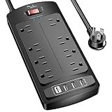 Surge Protector Power Strip - Nuetsa Flat Plug Extension Cord with 8 Outlets and 4 USB Ports, 6 Feet Power Cord, 2700 Joules, ETL Listed, Black