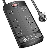 Surge Protector Power Strip - Nuetsa Flat Plug Extension Cord with 8 Outlets and 4 USB Ports, 6 Feet Power Cord, 2700 Joules, ETL Listed, Black