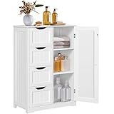 Yaheetech Wooden Floor Cabinet, Side Storage Organizer with 4 Drawers and 1 Cupboard, Freestanding Entryway Storage Unit Console Table, Bathroom Furniture Home Decor, White