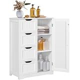 Yaheetech Small Bathroom Storage Cabinet with 4 Drawers & Door, White