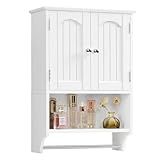 TEENFON Bathroom Wall Cabinet with Adjustable Shelves and Towel Rack, Wall Mounted Over the Toilet Storage Cabinet for Bathroom, Living Room, White UNGGX005W