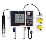 Automatic pH Controller with Dosing Pump & Dual Relay Output for pH Up and Down Dispense, Wall Mounted Aquariums pH Temperature Monitor with Data Chart Display for Hydroponic Nutrient Reservoir