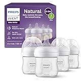 Philips Avent Natural Baby Bottles with Natural Response Nipples (Slow Flow, Flow 2), 4oz, 4-Pack, SCY900/04
