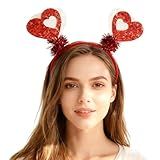 Lomxene Valentine's Day Red White Heart Headband Fashion Headbands for Women Hair Accessoires for Anniversary Birthday with Glitter Designs Girls Head Accessories Valentines Decorate 1Pcs(Red)