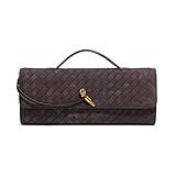 JYG Suede Woven Handbag for Women Dark Brown Trendy Evening Shoulder Bag Casual Clutch Purse Crossbody Satchel with Metal Buckle 2025