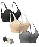 Stelle Nursing Bras Maternity Bra for Breastfeeding Pregnancy Wireless Bralette with Pads, Extenders (Black+Gray+Beige,M)
