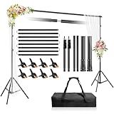 Qoolfoto Backdrop Stand 10x7ft(WxH), Photo Studio Adjustable Background Stand Support System Kit with 8 Crossbars, 8 Clamps and Carrying Bag for Parties, Wedding, Photography, Decoration