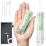 Water Flosser Travel Mini Cordless Portable: 5 Modes Water Dental Floss with Telescopic Water Tank, 4 Tips, IPX7 Waterproof (Green)
