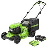 Greenworks 48V (24V x 2) 20" Brushless Cordless (Push) Lawn Mower (LED Headlight), (2) 4.0Ah Batteries and Dual Port Rapid Charger Included (200+ Compatible Tools)