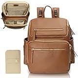 Omanmoli Diaper Bag Backpack Large Baby Diaper Bag Leather with 17 Diaper Bag Organizing Pouches,Changing Pad,Stroller Straps,4 Insulated Pockets,Brown