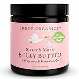 Organic Belly Butter for Pregnancy Stretch Mark Prevention and Treatment by Irene Organics - Award Winning Anti Stretch Mark Tummy Balm For Pregnancy and Postpartum 4oz - Hydrating Bump Cream