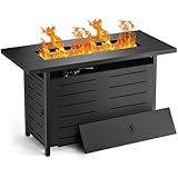 Hykolity 42 Inch Gas Fire Pit Table, 60,000 BTU Propane Pits for Outside with Steel Lid and Waterproof Cover, 2 in 1 Firepit Table Gatherings Parties on Patio Deck Garden Backyard, Black