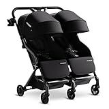Mompush Lithe Double Stroller, Lightweight Side by Side Stroller for Newborn and Toddler, Easy Fold, Spacious Seats with Recline, UPF50+ Canopy