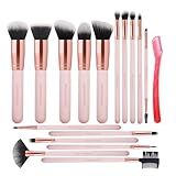 Real Perfection Makeup Brush Set 16 Pcs with 1 Eyebrow Razor Premium Synthetic Foundation Powder Concealers Eyeshadow Blush Makeup Brushes Make up Brushes Kit (Pink)