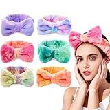 ZMOIVOK 6 Pcs Spa Headband for Washing Face,Skincare Headband with Removable Bow,Furry Face wash Headbands,makeup Headbands for Women,Teen,Girls,Christmas Gifts
