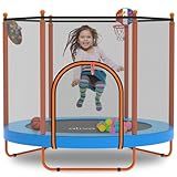 Ativafit 60'' Rebounder Trampoline Indoor Outdoor for Kids Ages 1-8, 5 FT Recreational Toddler Trampoline with Safety Enclosure Net Gifts with Basketball Hoop Dartboard Ocean Ball for Fun