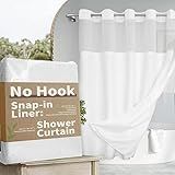 River Dream No Hook Slub Textured Shower Curtain with Snap-in PEVA Liner Set - 71" x 74"(72"), Hotel Style with See Through Top Window, Fabric Outer Curtain & Waterproof Inner Liner, White, 71x74