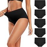 Molasus Women's Soft Cotton Underwear Briefs High Waisted Postpartum Panties Ladies Full Coverage Plus Size Underpants Black,Medium