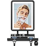eeuuty Heated Shower Mirror Fogless for Shaving (Gen 3) - 3 Colors Stepless Dimmable Lights, Anti-Fog Shaving Mirror with Razor Holder, No-Drilling, Removable - Black