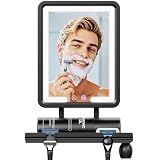 eeuuty Heated Shower Mirror Fogless for Shaving (Gen 3) - 3 Colors Stepless Dimmable Lights, Anti-Fog Shaving Mirror with Razor Holder, No-Drilling, Removable - Black