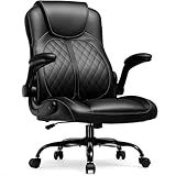 COMHOMA Office Computer Gaming Chair Ergonomic Desk Chair for Adults with Lumbar Support Flip-Up Arms Adjustable Height Swivel Wheels PU Leather Executive Design for Short People Use, Black