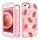 Plakill for iPhone SE Case 2020/2022/3rd Generation, for iPhone 8/7 Case, Heavy Duty Protective Strawberry Cute Phone Cover for Women Men Girls Boys Hard Cases for iPhone 7/8/SE