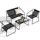 DUMOS 4 Piece Patio Furniture Set, with Table and Chairs, Black