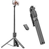 RISEOFLE 71” Phone Tripod & Selfie Stick, Portable All in One Extendable Cell Phone Tripod Stand, with Wireless Remote Control for iPhone/Samsung/Android/Camera