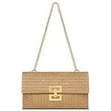 Liadreem Straw Clutch Purse for Women Designer Evening Handbag Summer Beach Shoulder Crossbody Bag, Chain Khaki