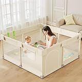Uanlauo Beige Small Baby Playpen - 47x47in Playpen for Babies and Toddlers, Safe Indoor Play Pen, Baby Pen with Storage Bag and Breathable Mesh