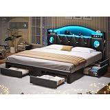 King Size Bed Frame, King Bed Frame with 6 Storage Drawers & Headboard