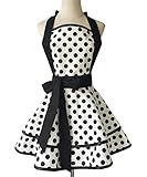 Hyzrz Lovely Handmade Cotton Retro Aprons for Women Girls Cake Kitchen Cook Apron for Mother's Gift (Black Dot)