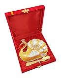 NOBILITY Peacock Design Tray Spoon Set Gold Silver Plated Dry Fruits Dessert Serving Diwali Eid Christmas Wedding Return Gifts Friends Family Housewarming Home Decoration Corporate Gift items