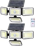 YSEAGA Solar Lights Outdoor Waterproof, 288 LED 2800LM Motion Sensor Outdoor Lights with Remote Control, 4 Head Solar Flood Lights Outdoor for Patio, Garage, Yard, Wall, IP65 Security Lights 2 Pack