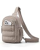 BAGSMART Small Sling Bag for Women, Puffer Crossbody Bag Purses Hobo Handbag Fanny Packs for Travel Hiking, Camel